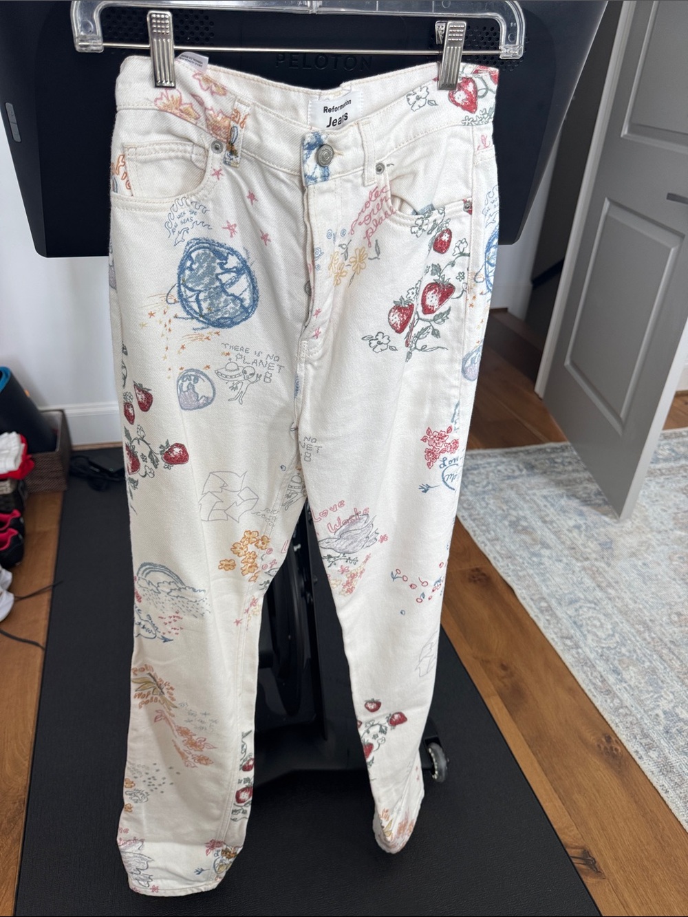 Reformation Cynthia Doodle Cream Jeans with Subtle Print